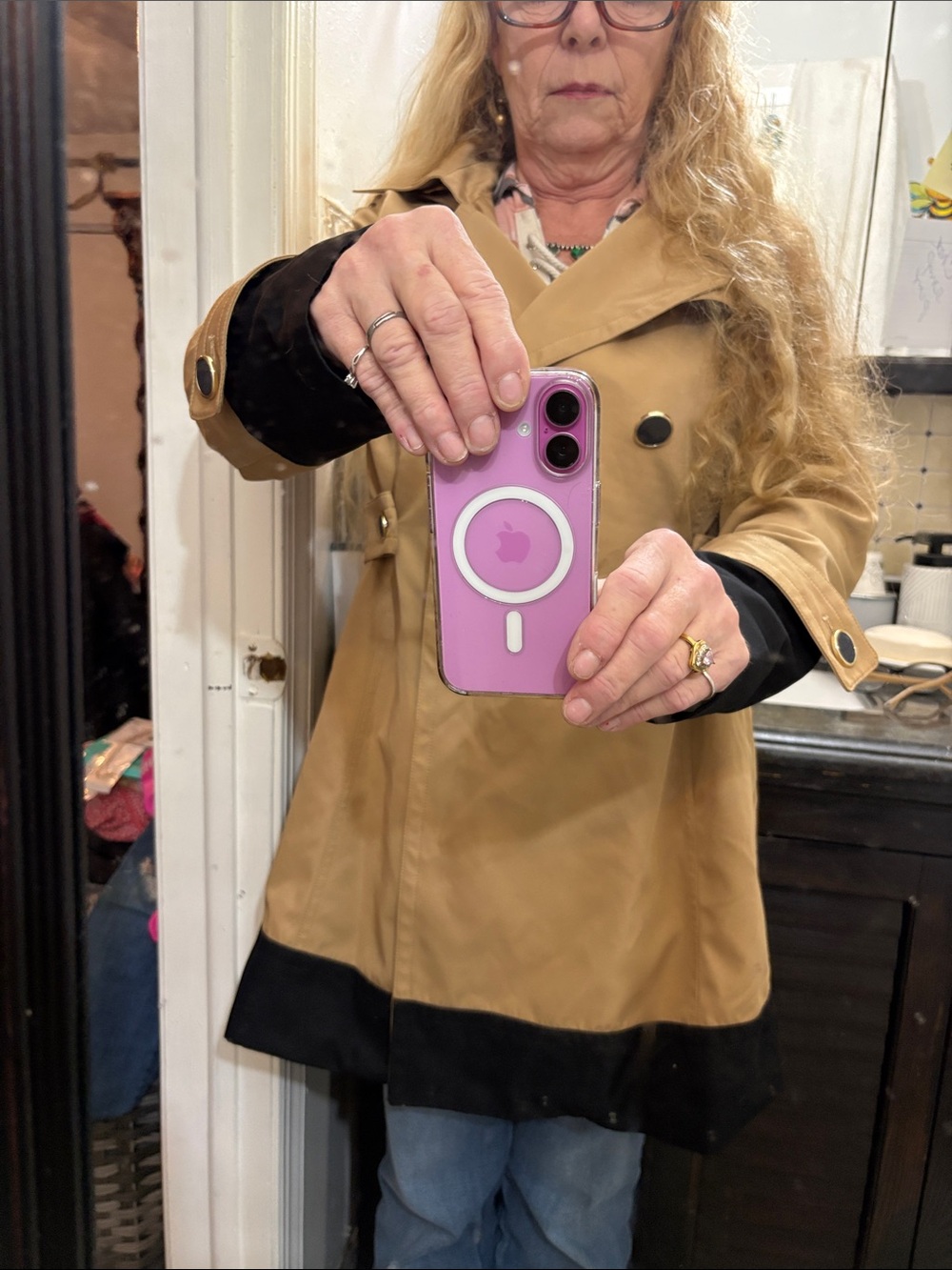 Momo Maternity Camel and Black Contrast Trench Coat